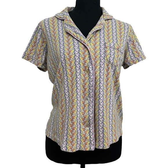 Roller Rabbit Pajama Top Button Up Elephant Rainbow Cotton Size Medium - Picture 1 of 6